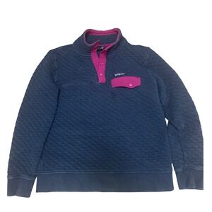 Patagonia Quilted Snap Neck Pullover Sweatshirt Blue Pink Women's M